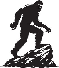 Fototapeta premium Giant Bigfoot Yeti in jungle silhouette vector illustration isolated on white background