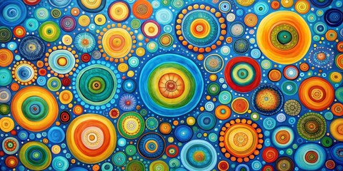 Fototapeta premium Circles of Joy - Acrylic Painting on Canvas, Colorful Circles, Abstract Art, Joy, Happiness, Art