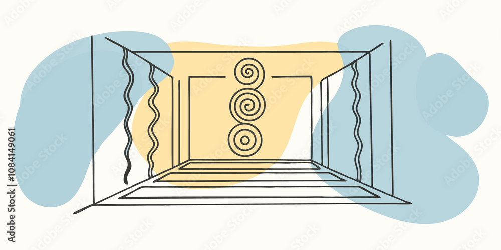 Poster the enlightenment pathway a series of abstract spirals dances gently on the wall representing the jo