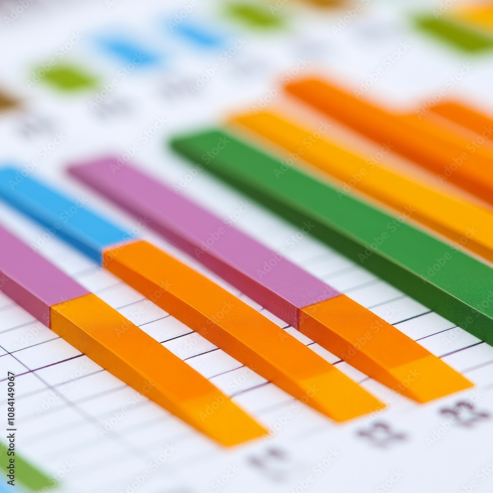 Poster close-up of a colorful bar graph showing financial data.