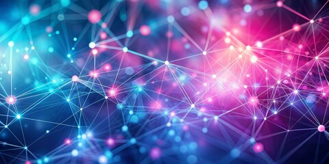 Obraz premium Abstract Network of Glowing Lines and Dots in Blue and Pink, network, abstract, digital art