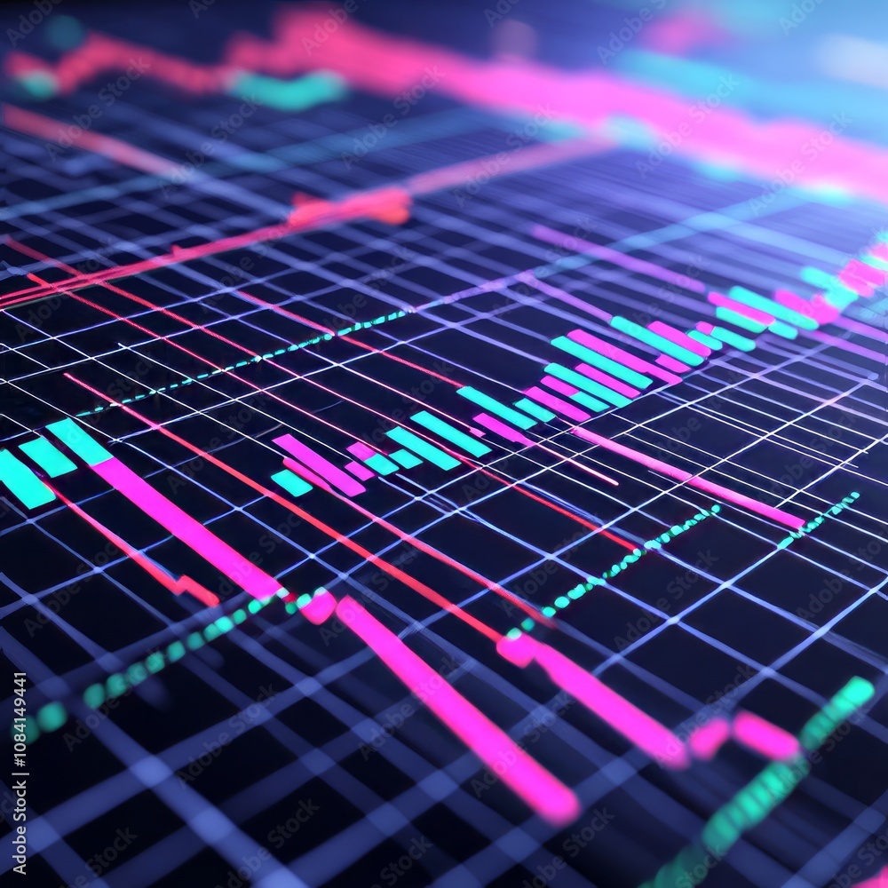 Poster close-up of a stock market chart with lines and data points showing price fluctuations.