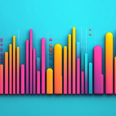 Fototapeta premium Colorful 3D bar chart on blue background with white grid lines.