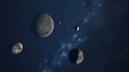 Naklejka premium Planetary Background in the Deep Blue Universe - a stunning and cosmic visual. The deep blue hues and celestial elements create an awe-inspiring scene