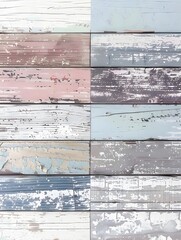 Fototapeta premium A collage of weathered wooden planks in various pastel colors and textures.