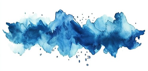 Obraz premium Watercolor blue-colored background, soft and smooth brush strokes, isolated on a white background