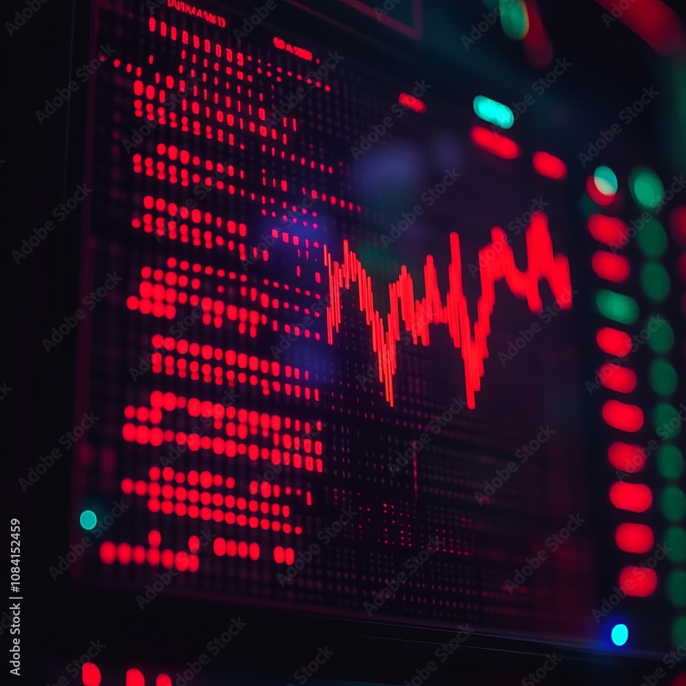 Aufkleber red stock market graph on a computer monitor.
