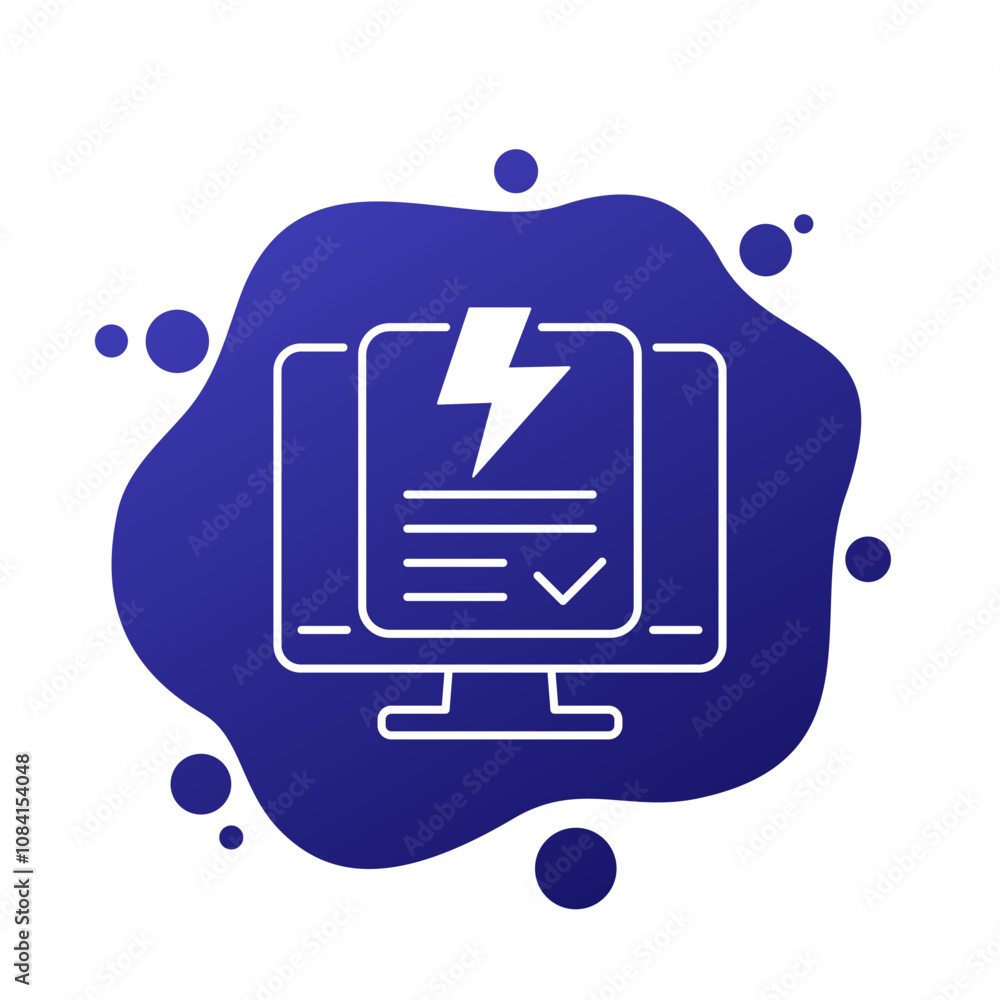 Poster energy audit icon with computer in line design