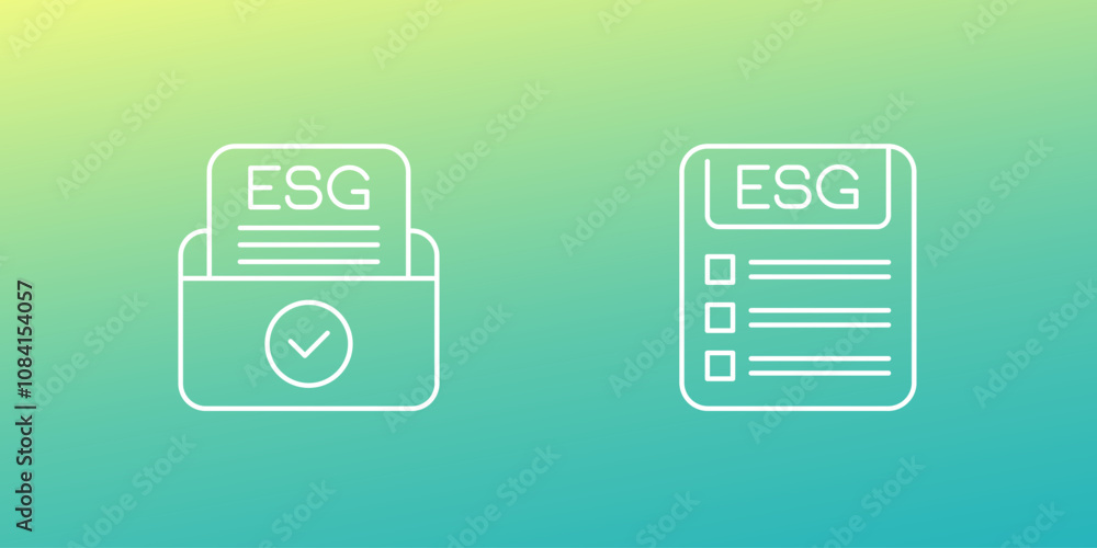 Poster esg icons with a checklist and document folder, line vector design