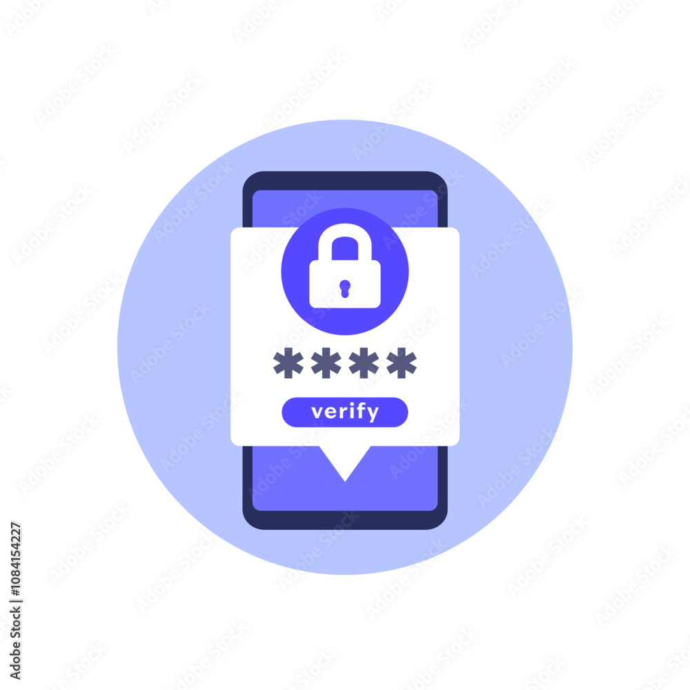 Poster otp verification icon with mobile phone, one-time passcode, flat vector design