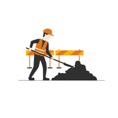 Road worker flat vector illustration. Male road construction worker ,isolated cartoon character on white background