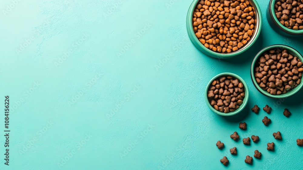 Aufkleber brightly packaged pet food displayed on a clean surface with bowls and treats emphasizing quality pe