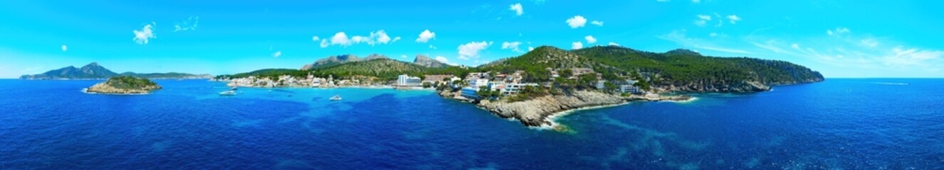 Fototapeta premium Sant Elm, Majorca, Balearic Islands, Spain, aerial panorama. 