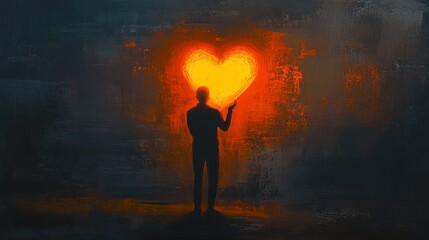 Fototapeta premium Standing in Shadows with a Glowing Heart