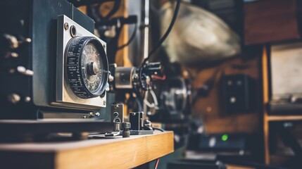 Fototapeta premium Vintage space communication equipment in a dimly lit room, symbolizing the intersection of old technology and new frontiers, where the past meets the future in a quest for knowledge and exploration.