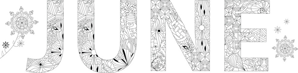 JUNE. Vector zentangle object for coloring, for decoration, for any purpose