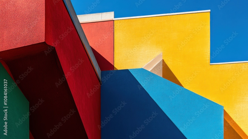 Poster abstract architectural design with vivid colors and geometric shapes