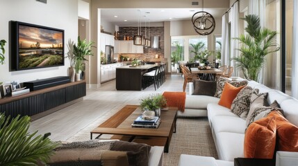 Modern Living Room with Open Floor Plan and Large Television