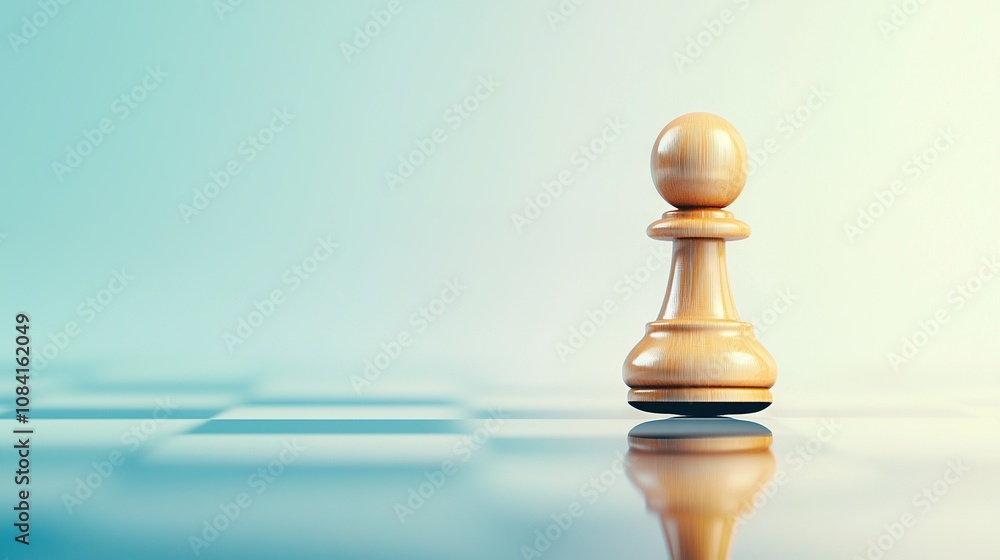 Poster a close-up photo of a chess piece on a chess board with a reflection on the floor