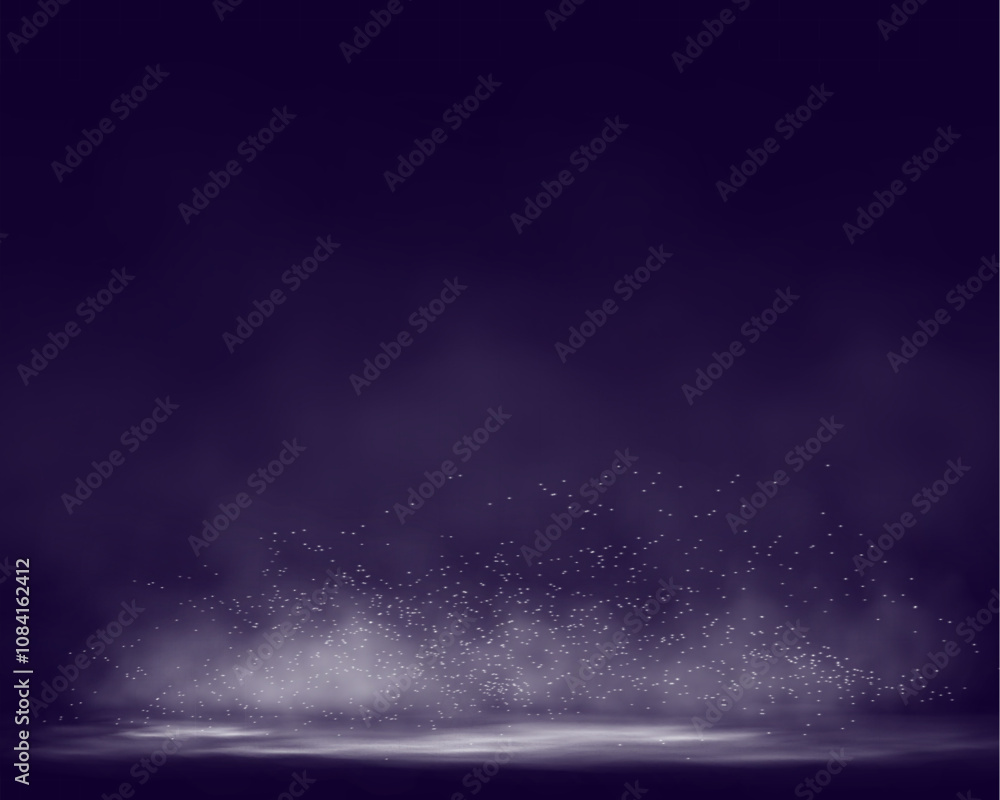 Aufkleber A layer of dense gray smoke with glowing particles hovering near the ground on a transparent background, creating a mystical and atmospheric effect.