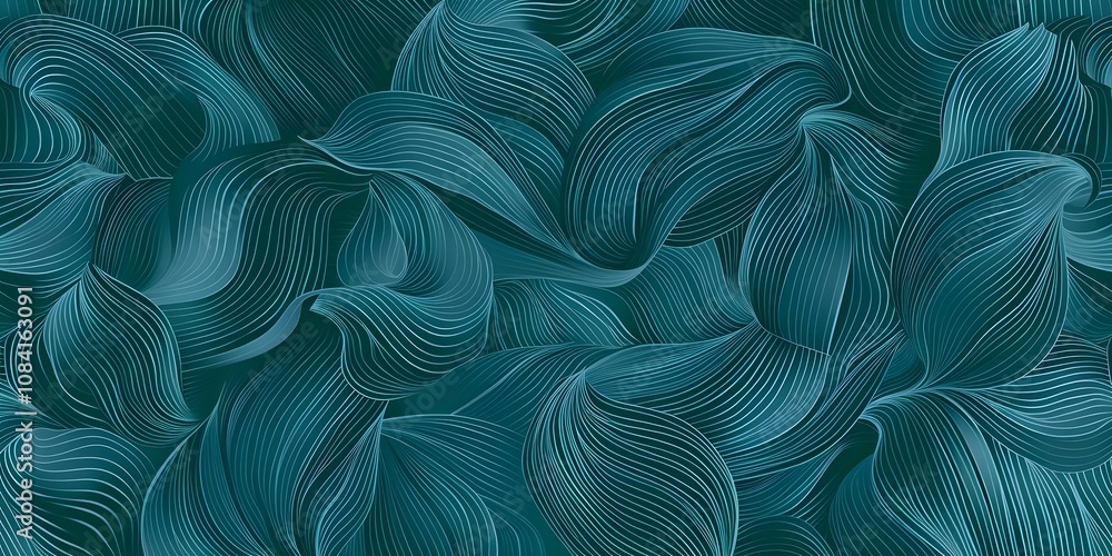 Poster a textured abstract design featuring flowing, wave-like patterns in shades of teal.