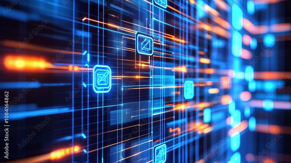 Poster blockchain technology implementation digital environment graphic content futuristic viewpoint smart 