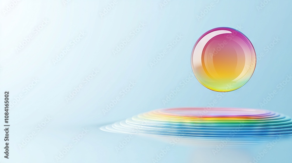 Aufkleber multicolored object floating on stacked plates blue reflection in water