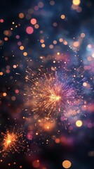 Obraz premium Colorful sparkler illuminating a dark backdrop with bokeh effects at a celebration