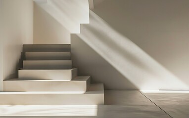 Obraz premium White stairs with shadow on wall, interior design concept. 3d render