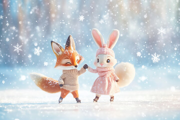 Obraz premium cute animals playing in winter snow