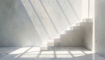 Obraz premium White stairs with shadow on wall, interior design concept. 3d render