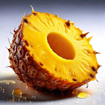 Fresh Pineapple Sliced and Displayed on White Background