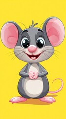 A cartoon illustration of a funny cute mouse character on yellow color background