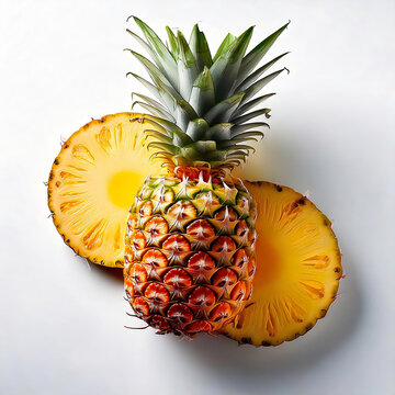 Fresh Pineapple Sliced and Displayed on White Background