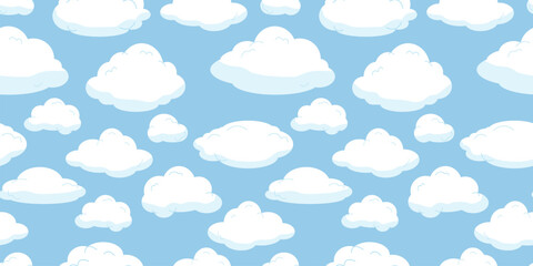 Fototapeta premium Seamless illustrated pattern with cloudy sky on bright day