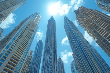 Fototapeta premium Dubai Skyscrapers Reach for the Clear Sky