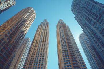 Fototapeta premium Dubai Skyscrapers Reaching Upward in Bright Daytime Light