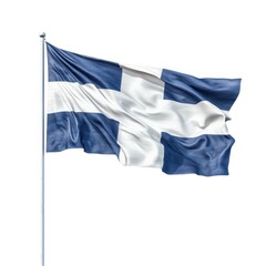 The image features the flag of Finland, characterized by its blue cross on a white background, symbolizing the country's landscape and culture.