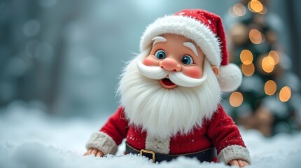 Obraz premium Cute Santa Claus comes with a space for writing, symbolizing the idea of wishing a Merry Christmas.