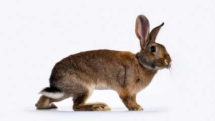 Standing rabbit isolated on white background.