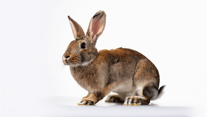 Obraz premium Rabbit in sitting pose, isolated on white background.