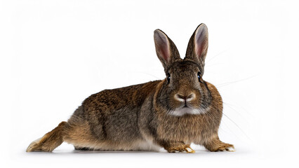 Obraz premium Rabbit lying down, isolated on white background.