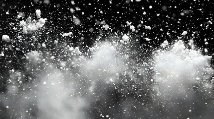 Obraz premium Abstract Monochromatic Snow Exploding in Dark Background, Winter Blizzard Effect Illustration