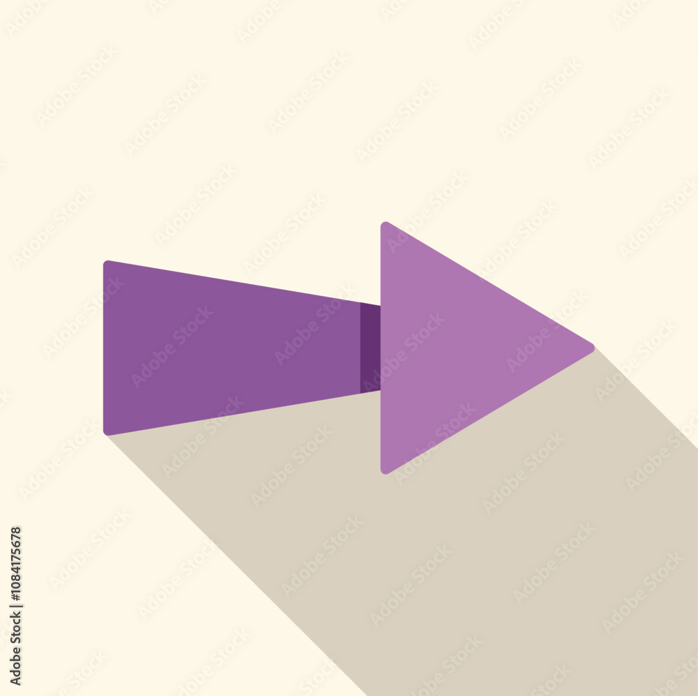 Poster purple arrow pointing to the right casting a long shadow on a cream background