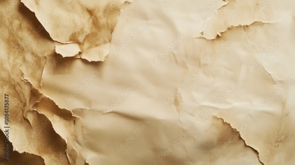 Poster crumpled background paper showing wrinkles and burned edges creating abstract shapes texture