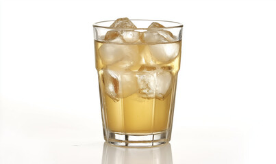 Coconut Water with Ice in a Glass on a White Background