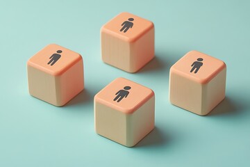 Obraz premium Four Equal People Silhouettes on Colored Blocks