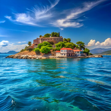 view from sea to island kinaliada of princes islan