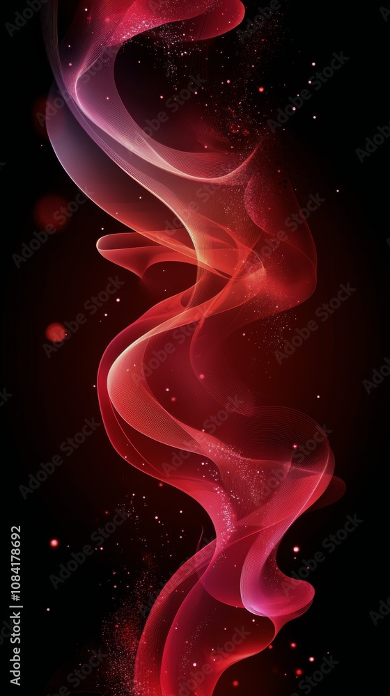 Poster abstract swirl of red and orange colors with subtle hints of black in a dark background