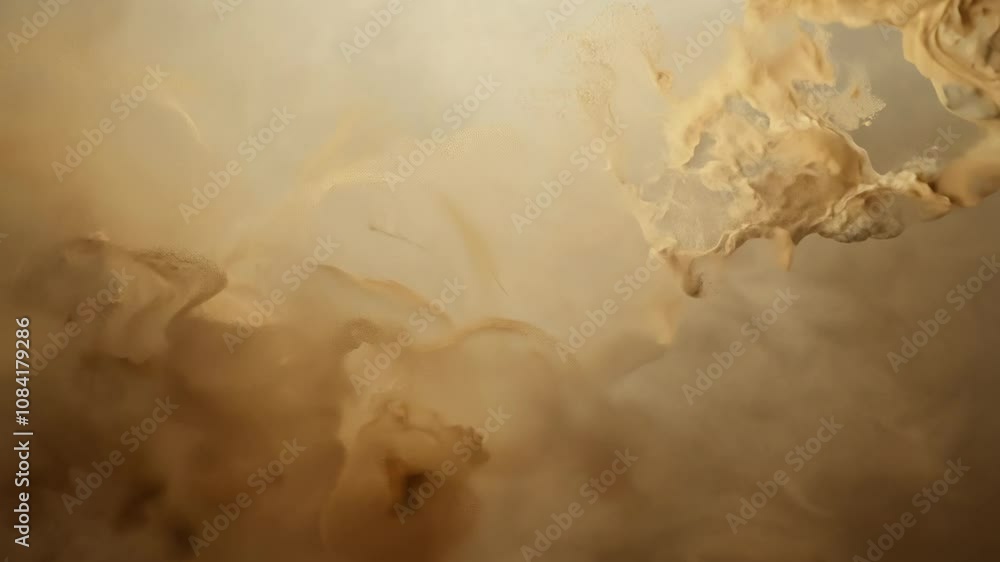 Poster camera pans across a subdued explosion of earth tones. soft particles float slowly, adding a mysteri